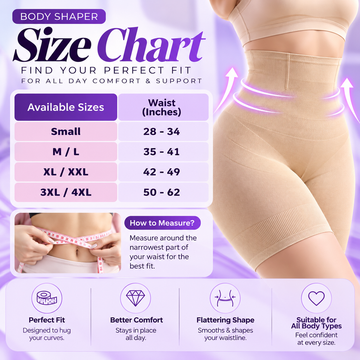 Body shaper size chart for women in Pakistan