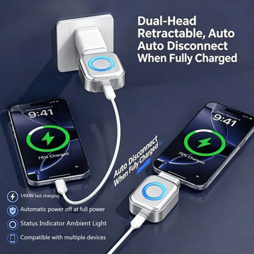 AI Intelligent 140W USB-C Auto Power-Off Adapter – Smart Power Separation Connector with Automatic Electronic Disconnect for Battery Protection (Silver)