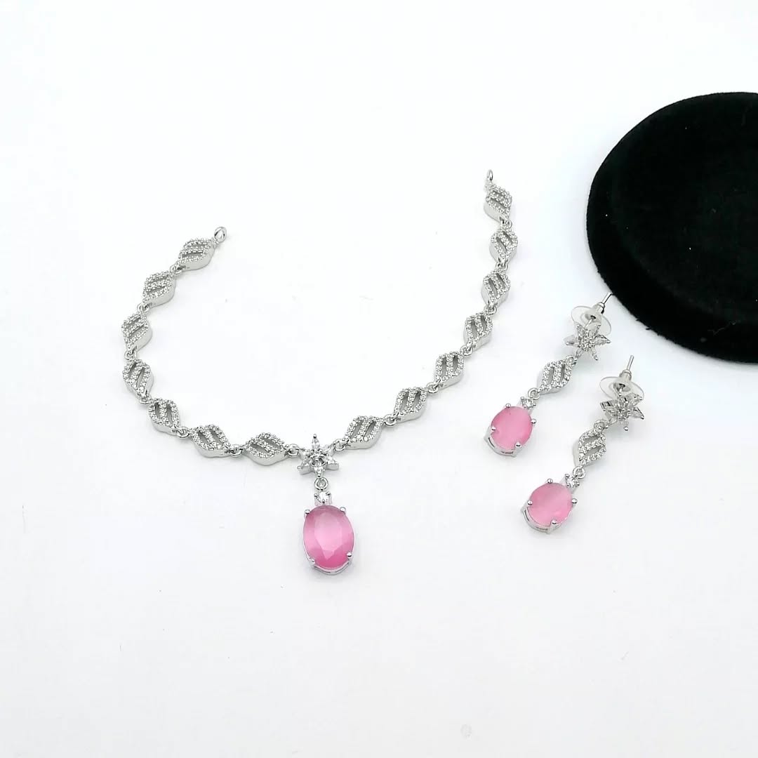 American Diamond Necklace Set Real Stone Fine Quality