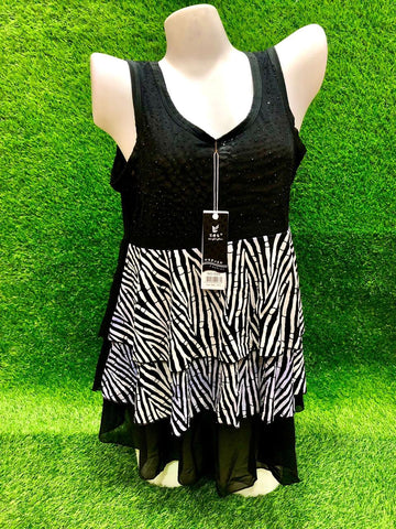 Trendy Black & Zebra-Print Layered Tank Top (Fancy Shameez)